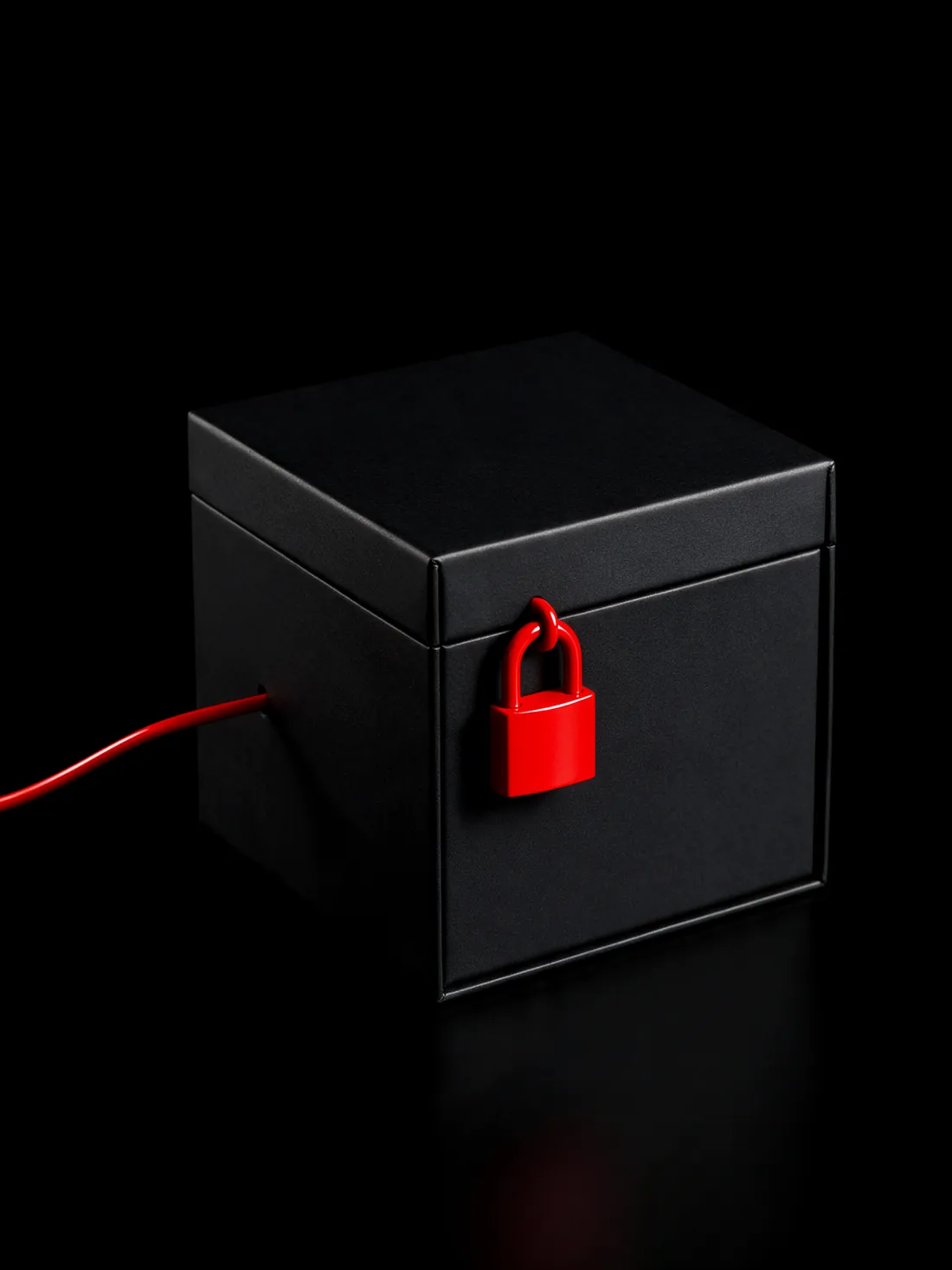 Ilustración: un cable rojo entra en una caja negra cerrada con un candado rojo, y no sale